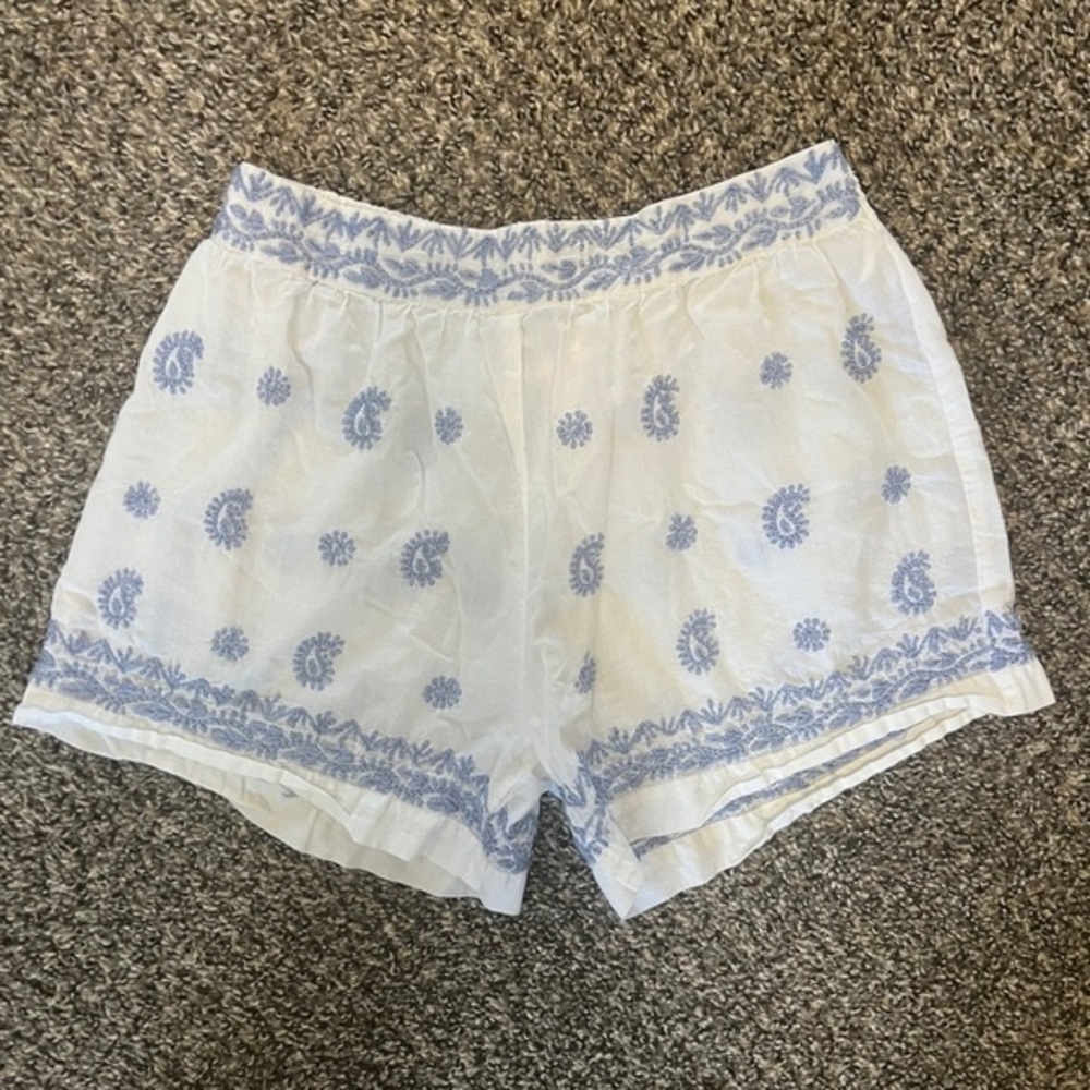 Gretchen Scott Designs White and Blue Embroidered Shorts
